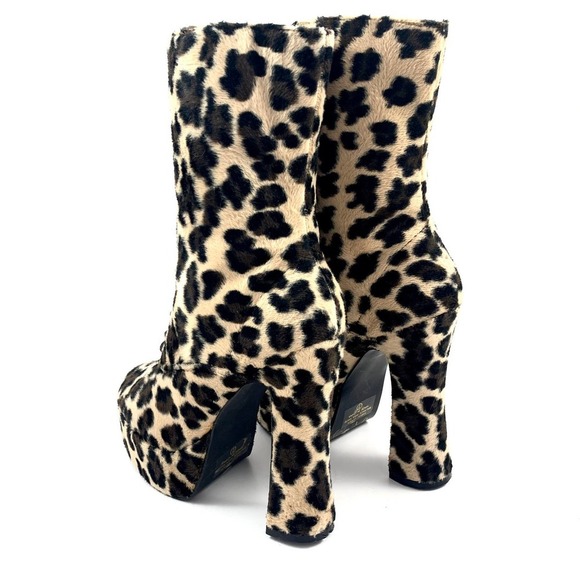 90's fuzzy leopard platform lace up boots - Picture 3 of 12